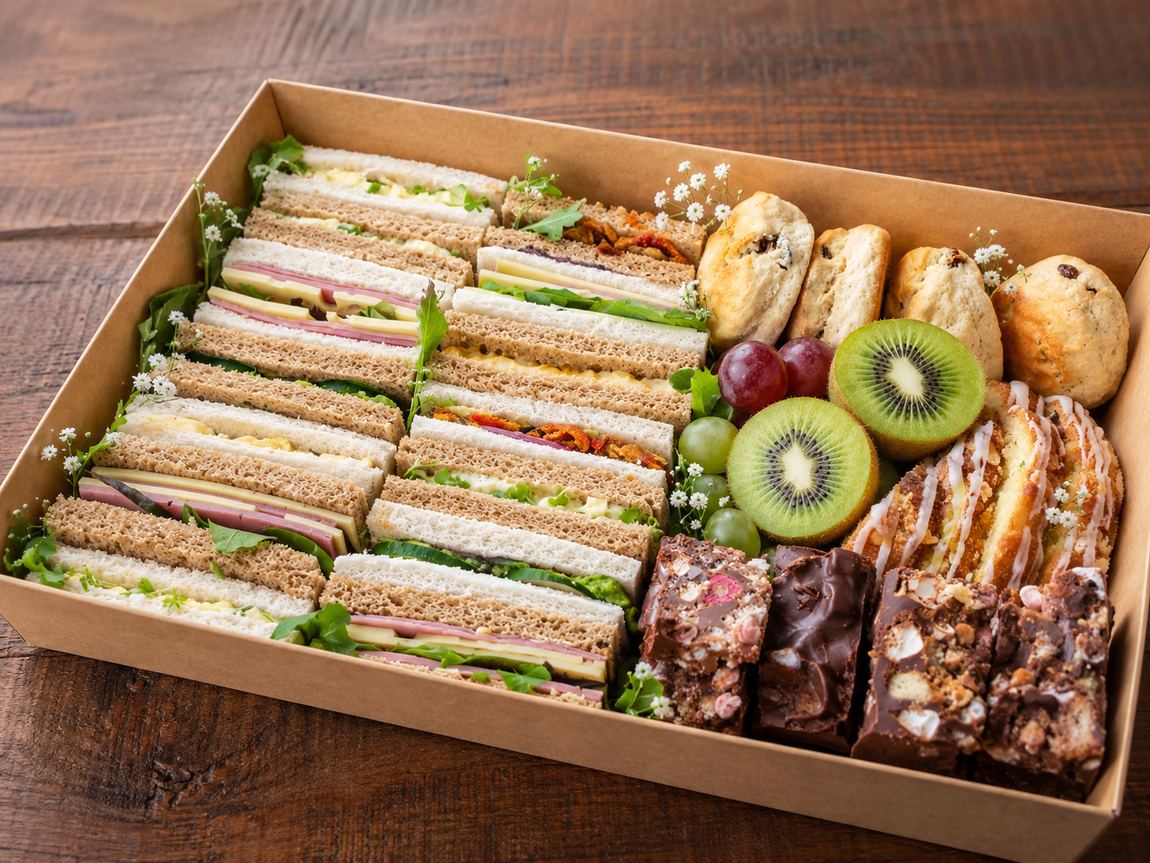 Afternoon tea box packed and ready to deliver