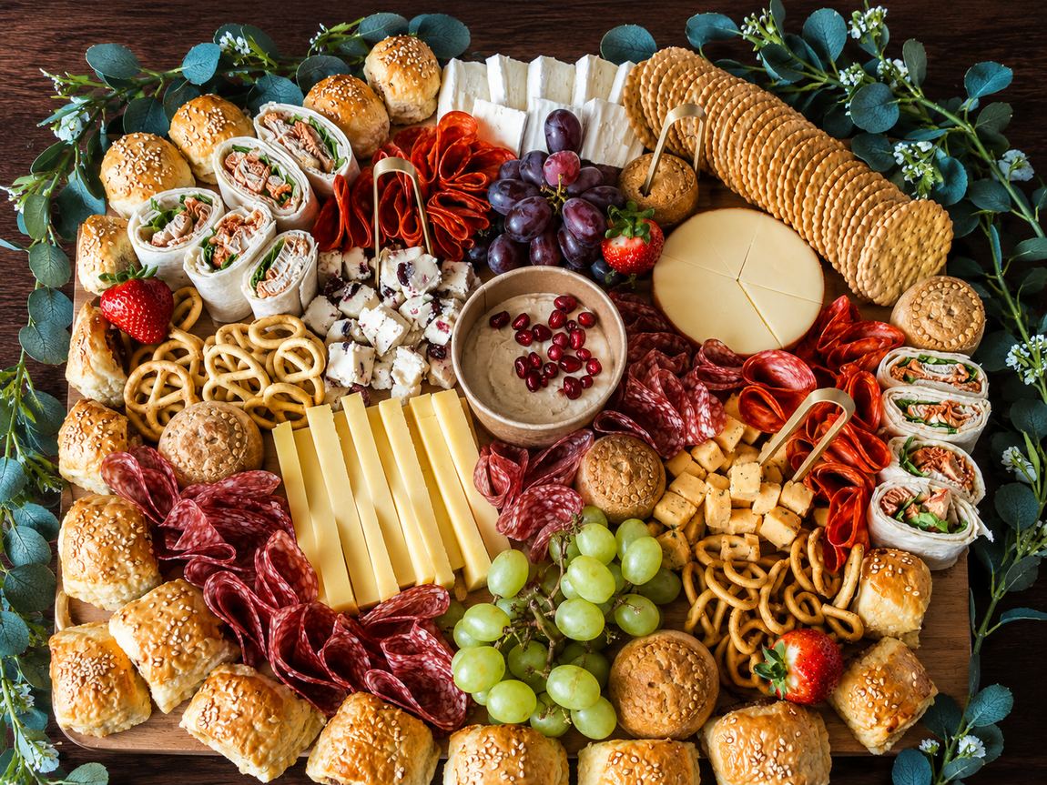 Large graze platter with a full border of fruit and veg