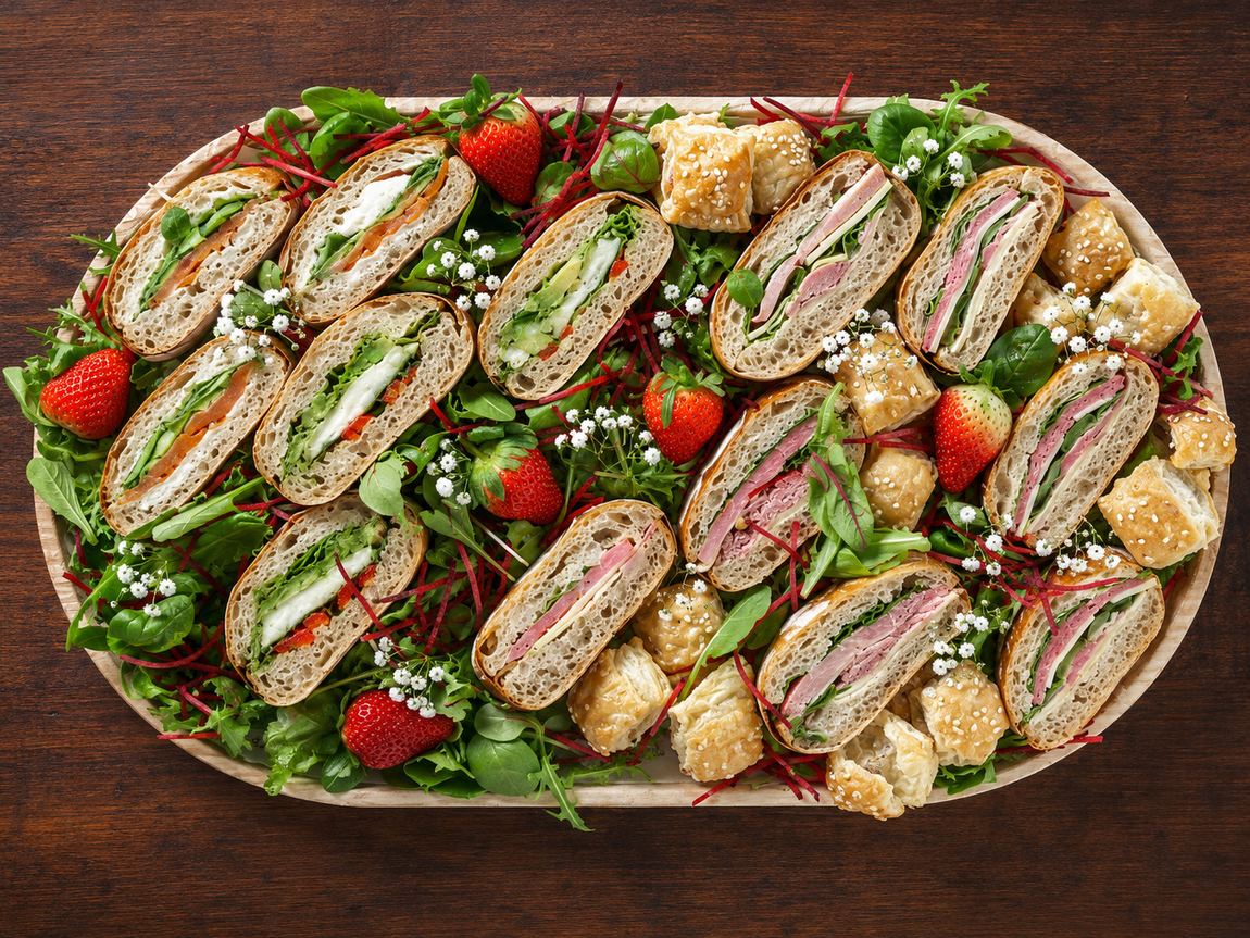 Sandwich platter of fresh ciabatta with five fillings