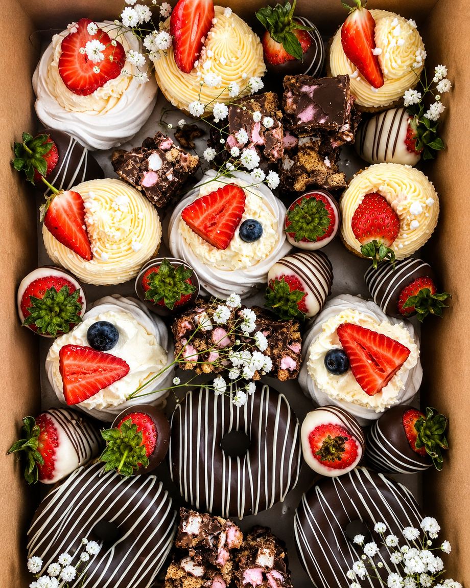 Sweet treat box with brownies and strawberries